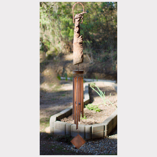 Heartwood driftwood wind chime with seven copper chimes.