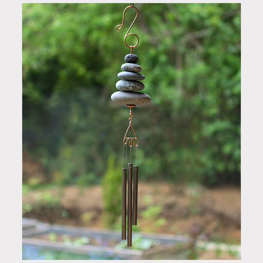 Wind Chime - Natural Beach Stone Zen Garden - Handmade Brass Chimes - Relaxing Gentle Sound