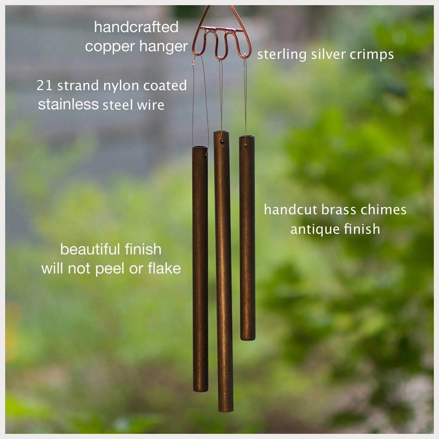 handmade brass chimes with parts labeled 