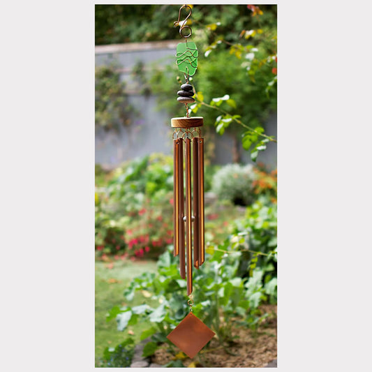 Large sea glass and beach stone copper wind chime.