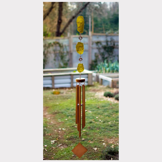 Sea glass and copper handcrafted wind chime.