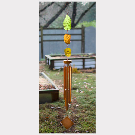 Sea glass and copper handcrafted art wind chime.