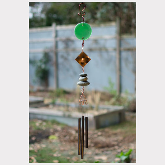 Outdoor Glass and Beach Stone Handcrafted Wind Chime