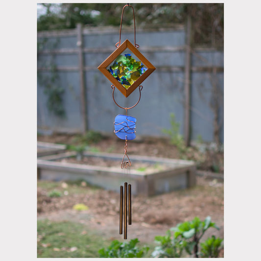 Beach Glass Wind Chime - Vibrant Colors - Soothing Outdoor Decor - Handcrafted Brass Chimes