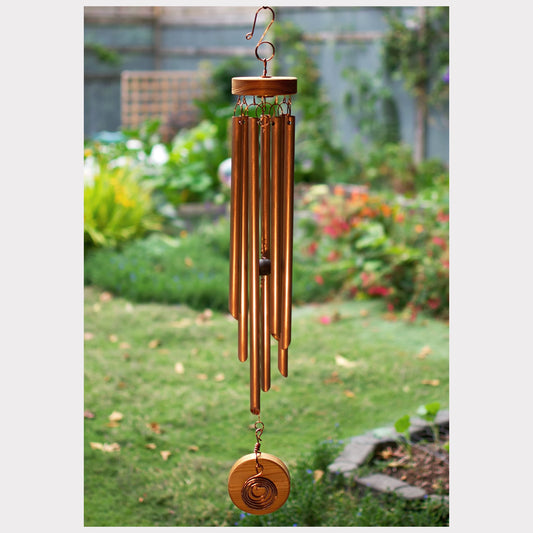 Handmade copper wind chime with a fancy cedar windsail.