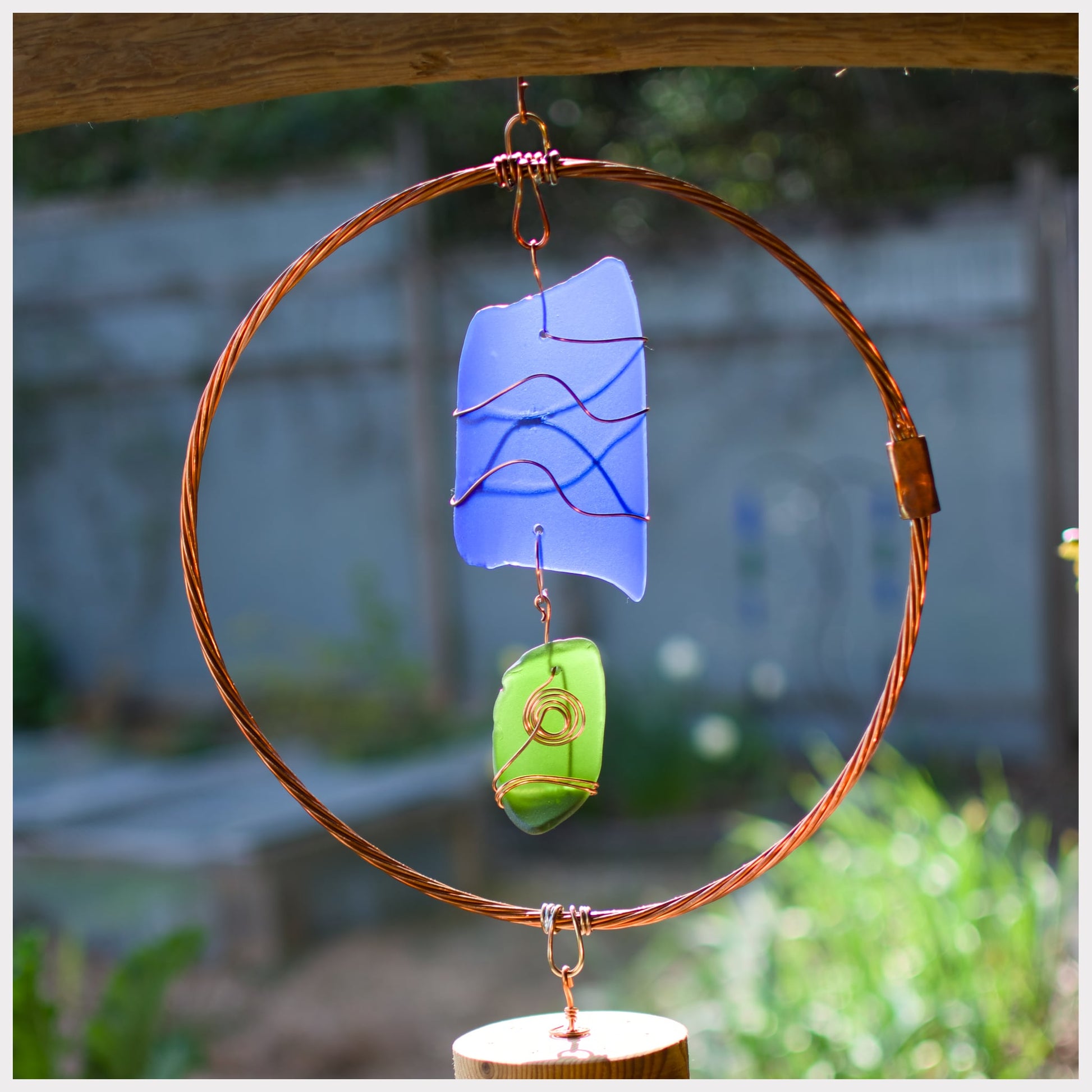 zoom detail, driftwood sea glass wind chime