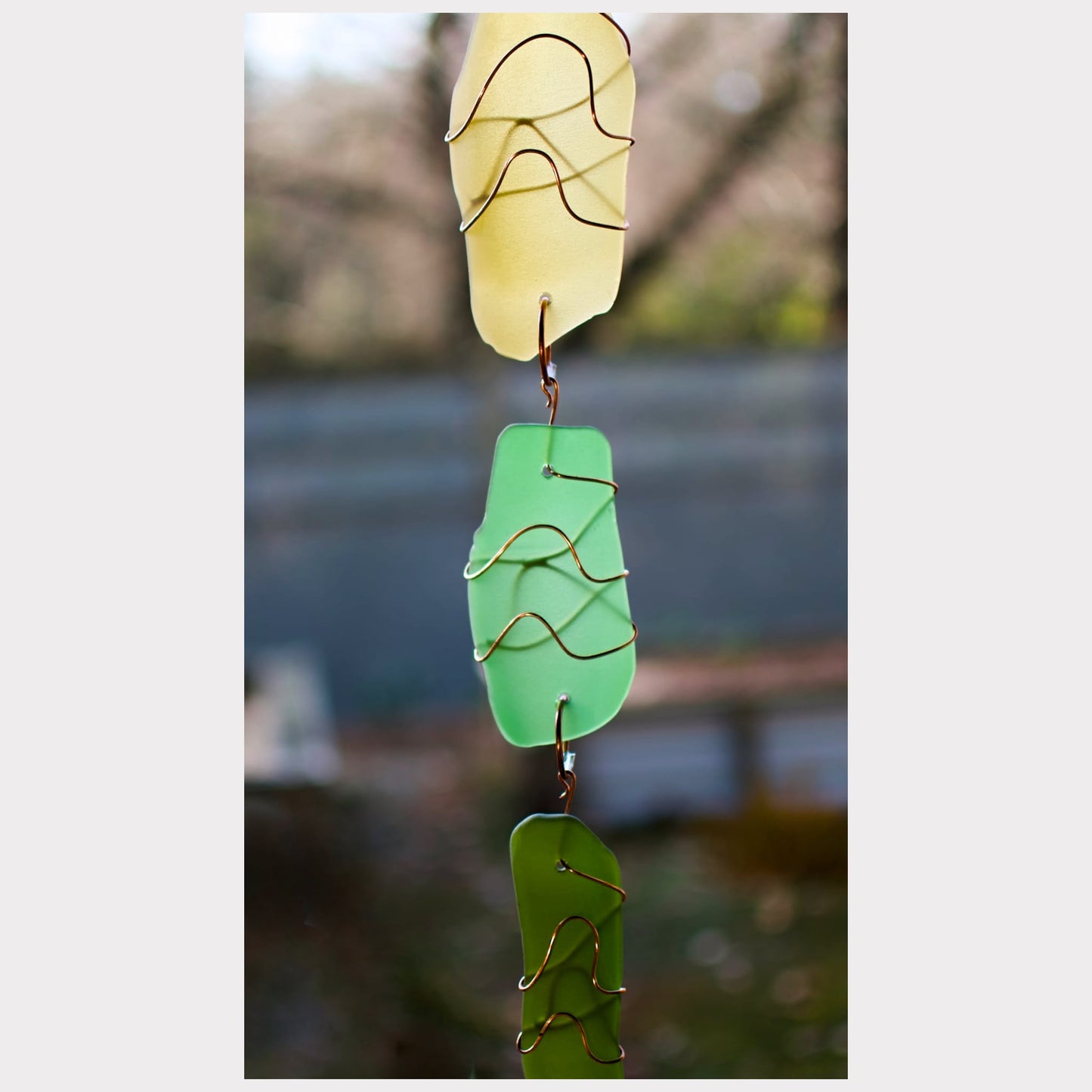 zoom detail, sea glass wind chime