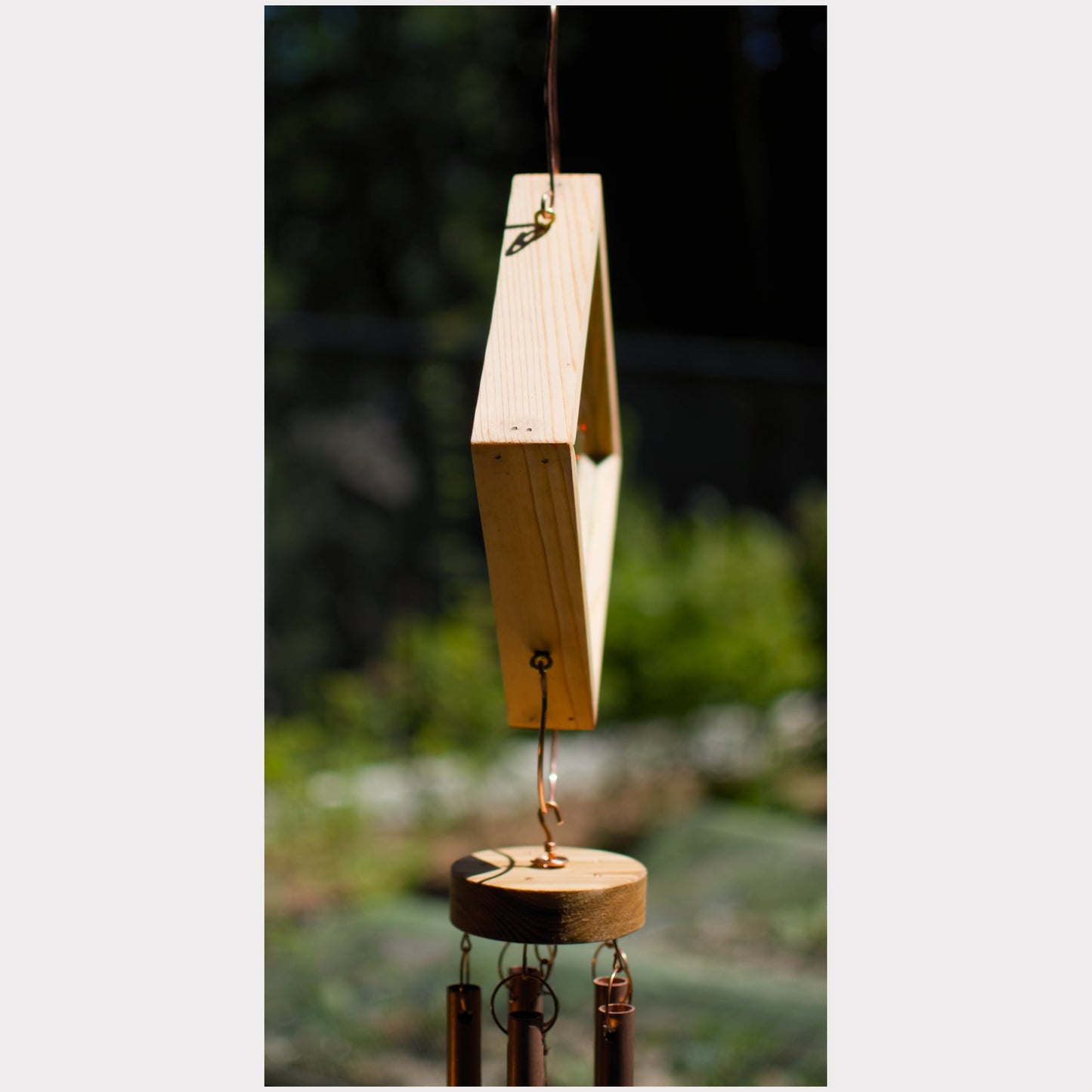 Wind Chime - Red Purple Green Glass -  5 Real Copper Chimes - Outdoor