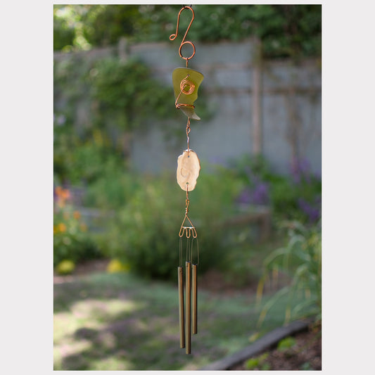 Glass and oyster shell wind chime.