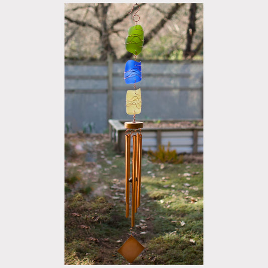 Sea glass large wind chime with copper chimes.