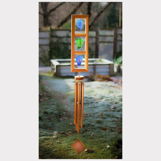 Wind chime handcrafted cedar sea beach glass, copper chimes