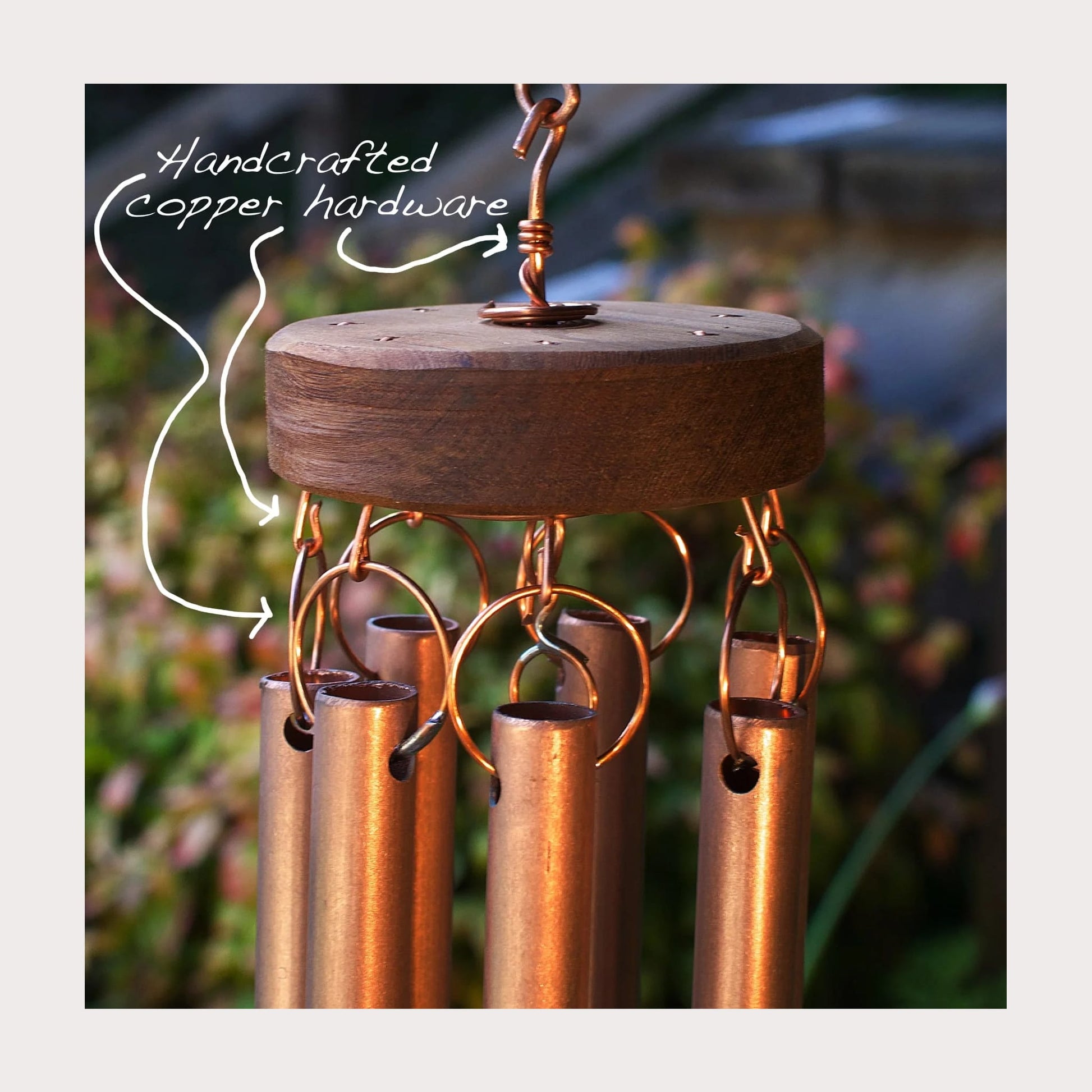 handmade copper hardware for a wind chime