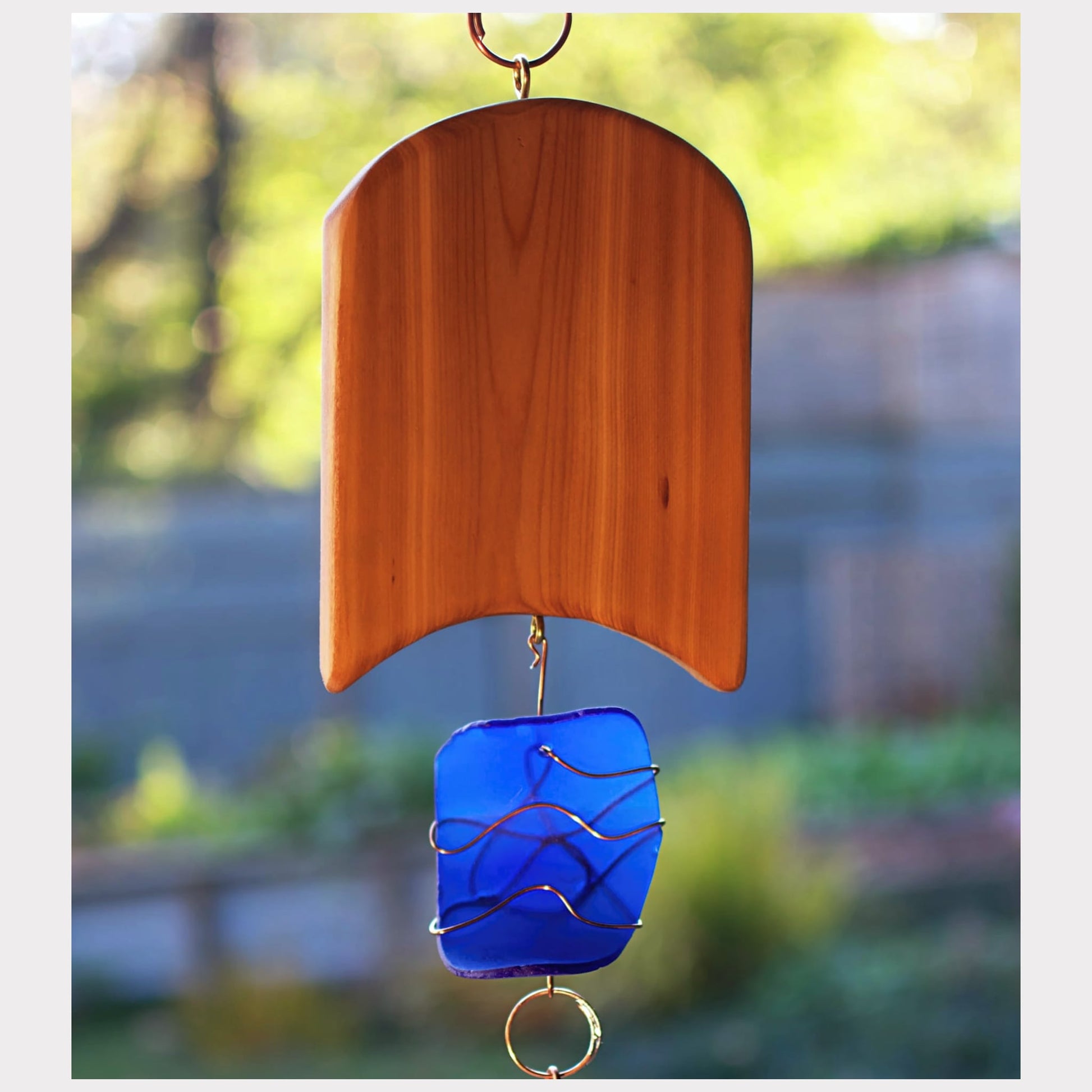 detail, cedar and sea glass wind chime