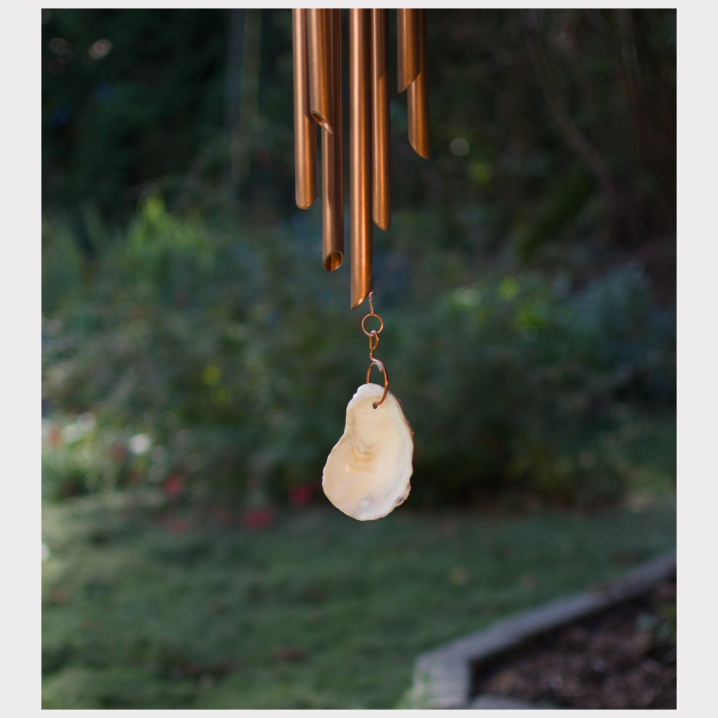 Wind Chime - 7 Copper Chimes - Oyster Shell Windsail - Soothing Sound - All Season
