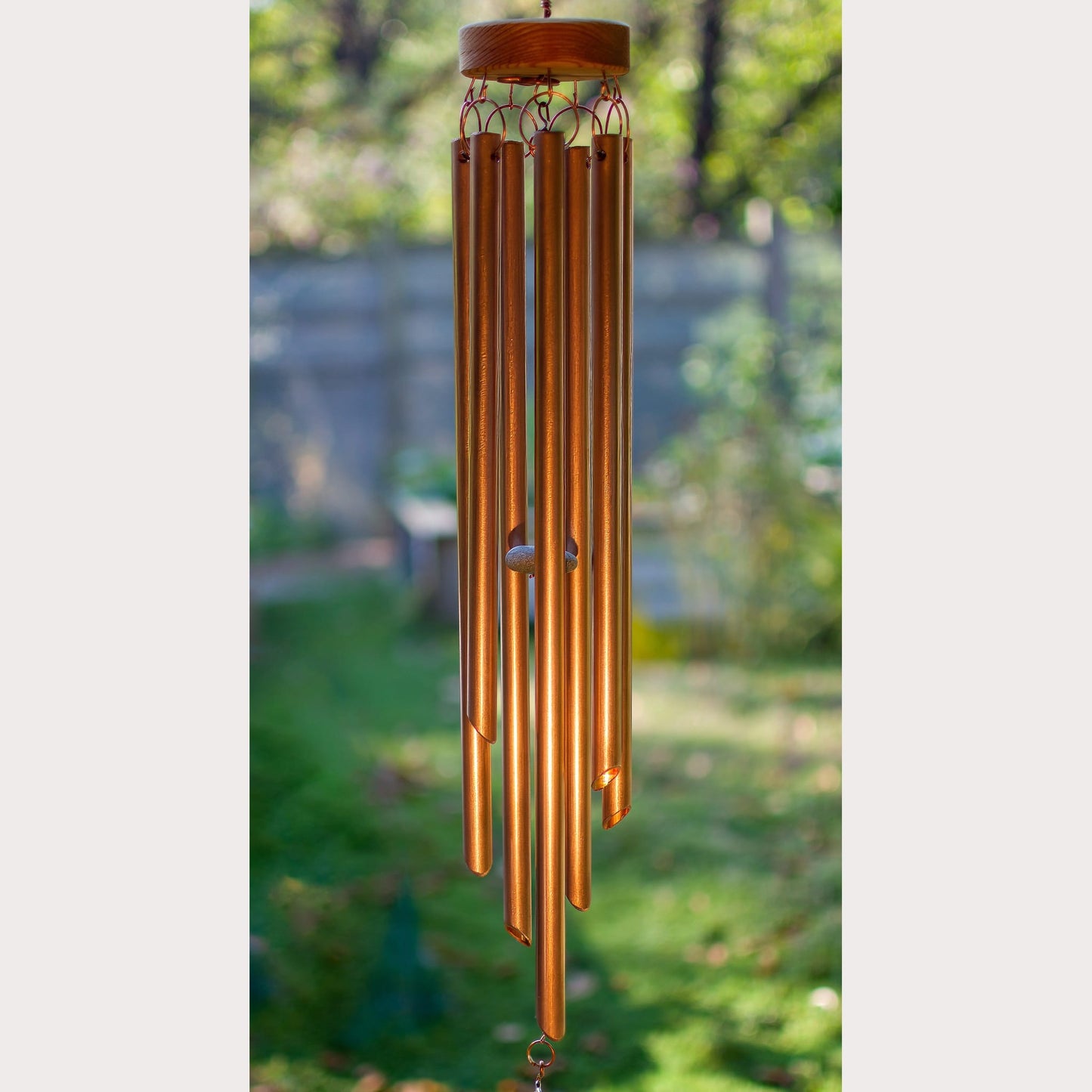 Driftwood and Stone Wind Chime - Beachcomber Outdoor Decor - Real Copper Chimes