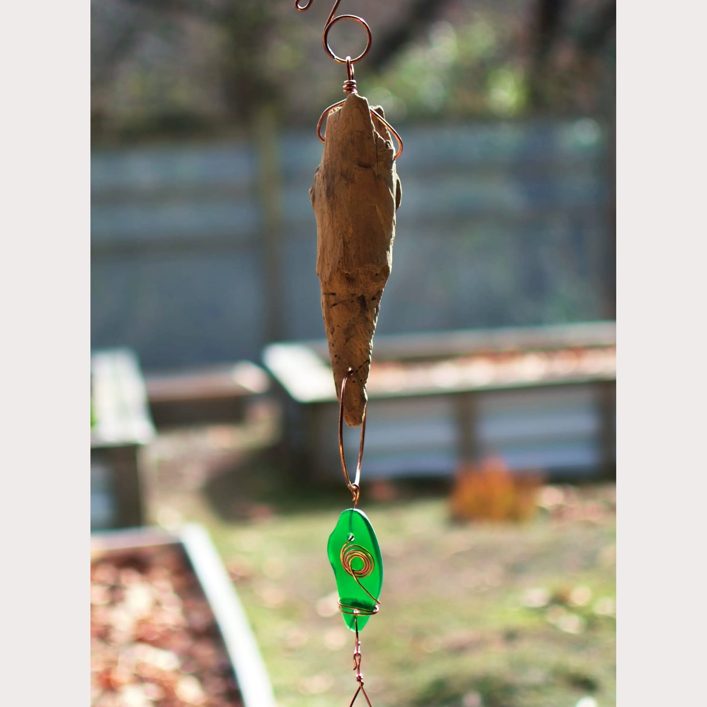 detail driftwood sea glass chime