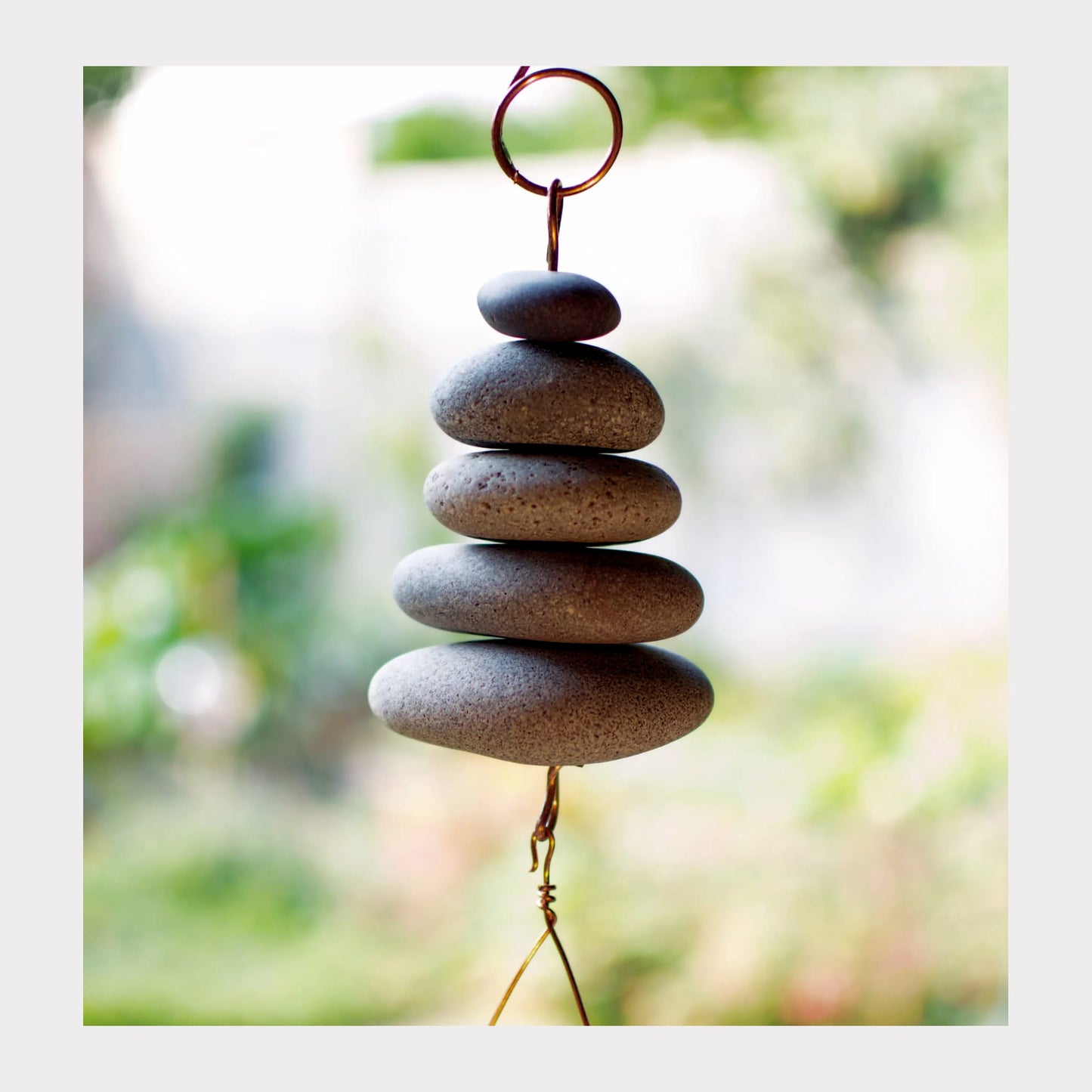 Wind Chime Outdoor Natural Beach Stones Copper Brass