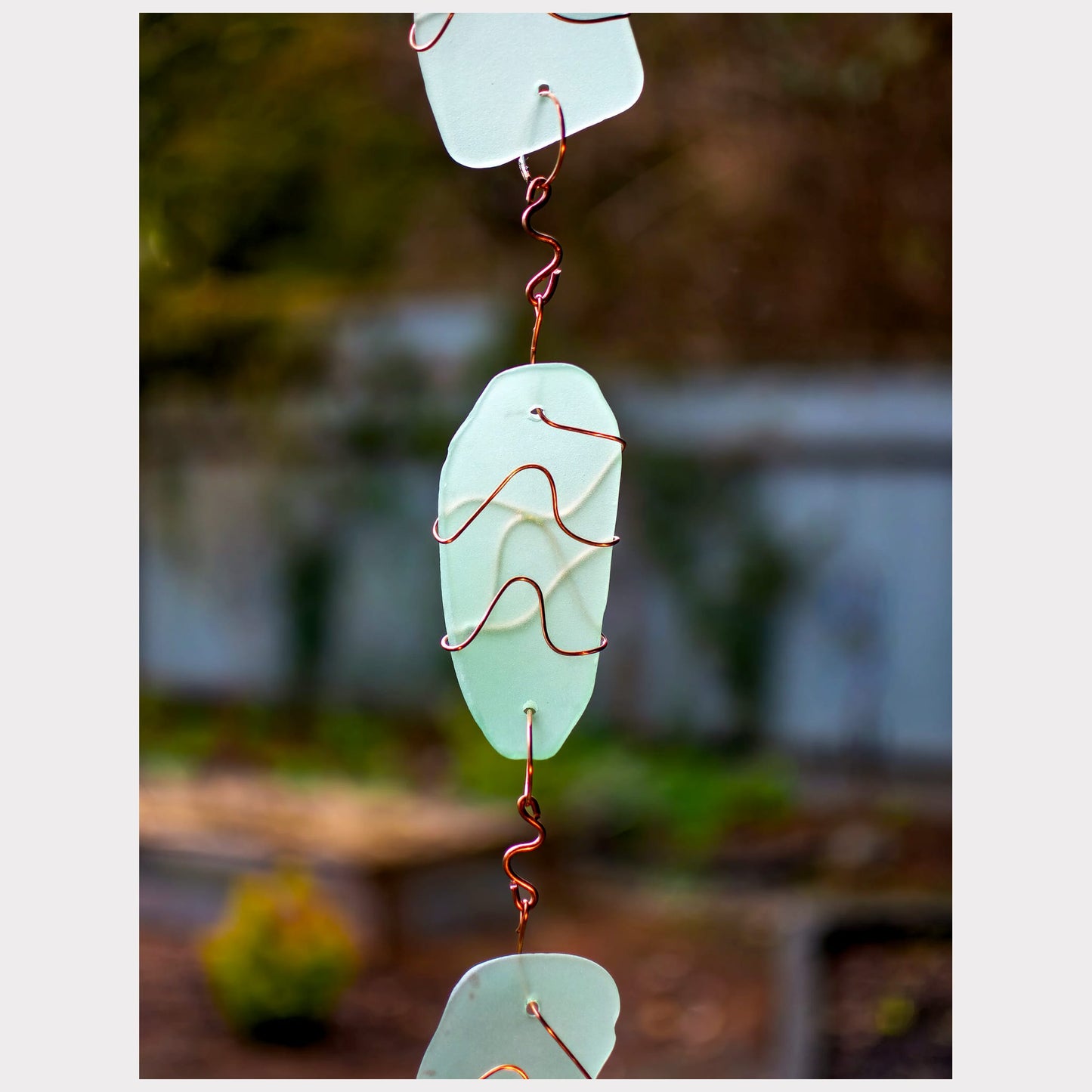 detail zoom sea glass copper wind chime