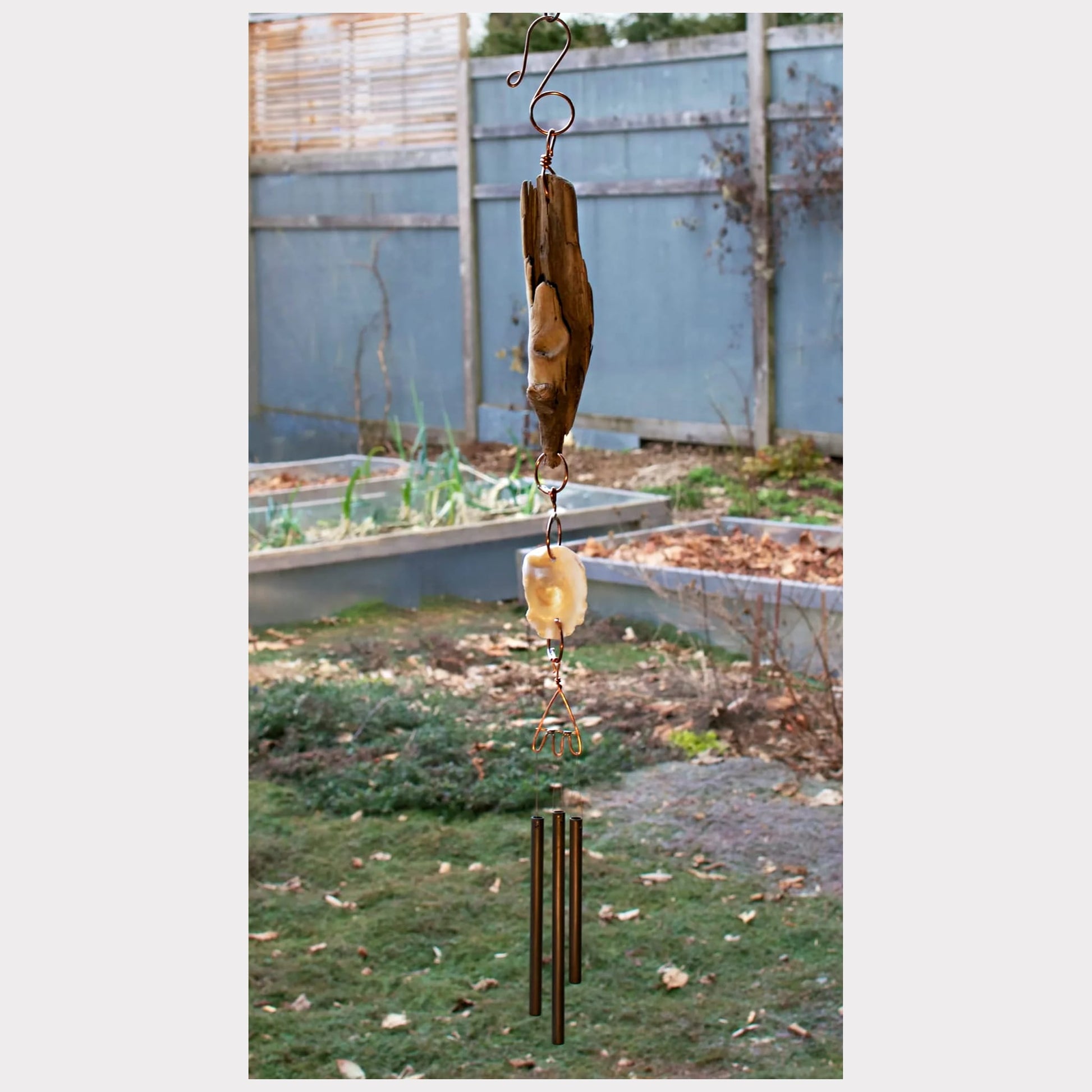 Carillon éolien bois flotté naturel coquille d'huître décor de jardin zen