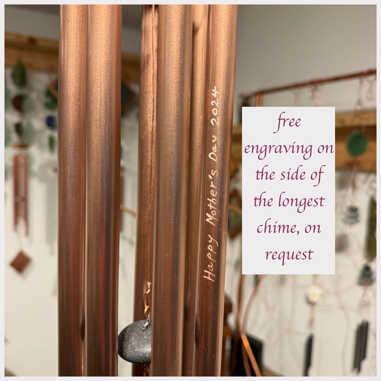 free engraving example on a copper wind chime