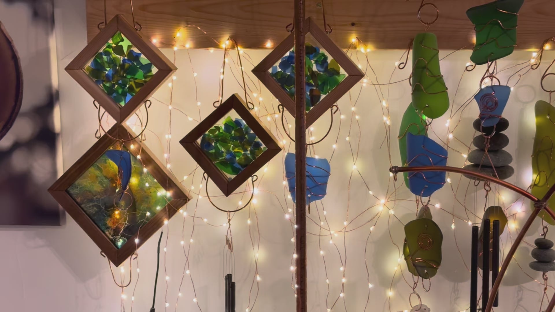 Short video of Coast Chimes gallery, multiple smaller wind chimes.