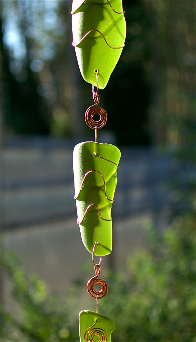 Green Glass Copper Handcrafted Art Wind Chime Garden Decor - Coast Chimes - 3