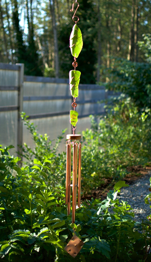 Green Glass Copper Handcrafted Art Wind Chime Garden Decor - Coast Chimes - 1