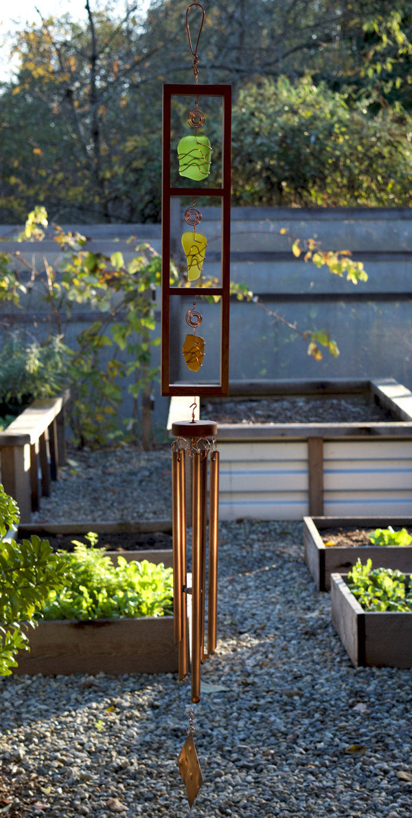 Windchime Sea Glass Cedar with Large Copper Chimes - Coast Chimes - 1