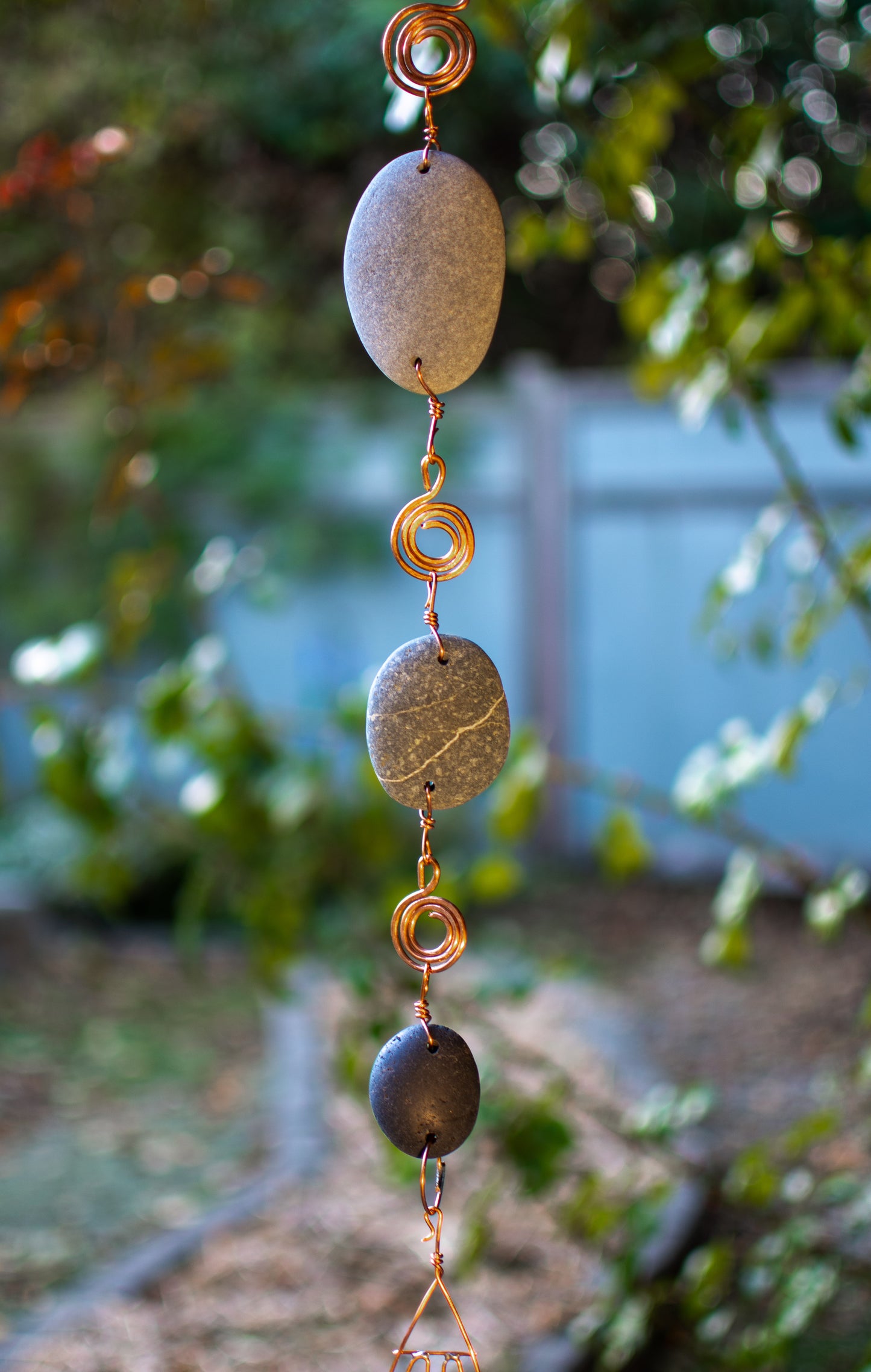 Wind Chime Pacific Beach Stones with Copper and Brass