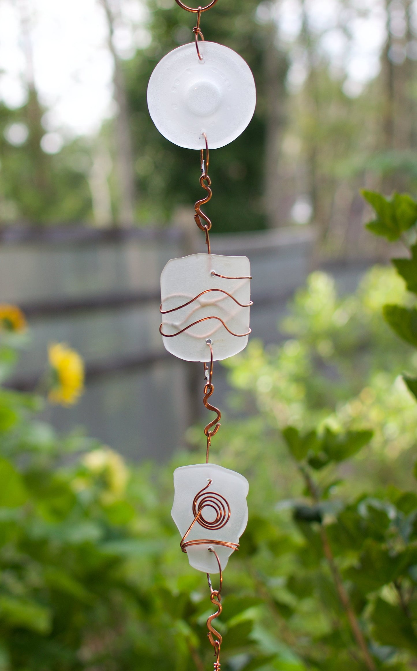 Frosty White Sea Glass and Copper Outdoor Handcrafted Wind Chime
