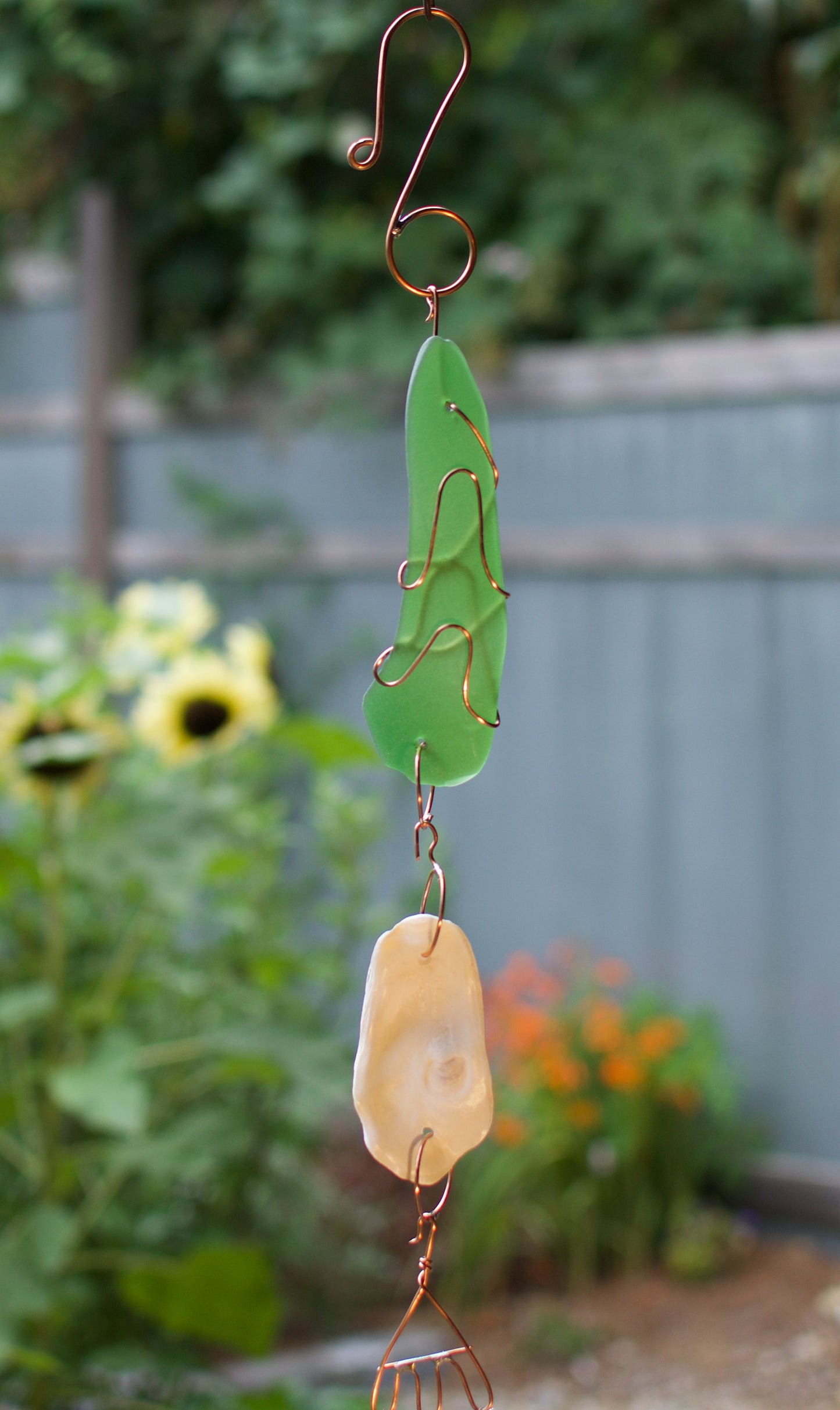 Outdoor Green Glass Copper Wind Chime Handcrafted