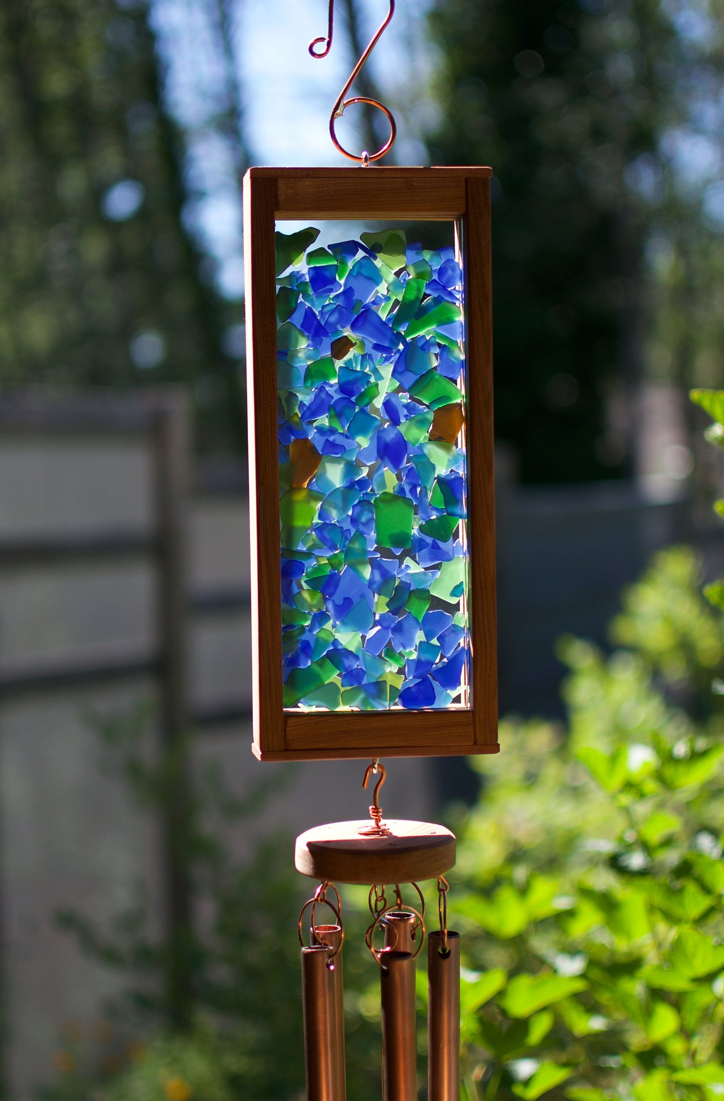 Wind Chime Blue Green Sea Glass Copper Outdoor