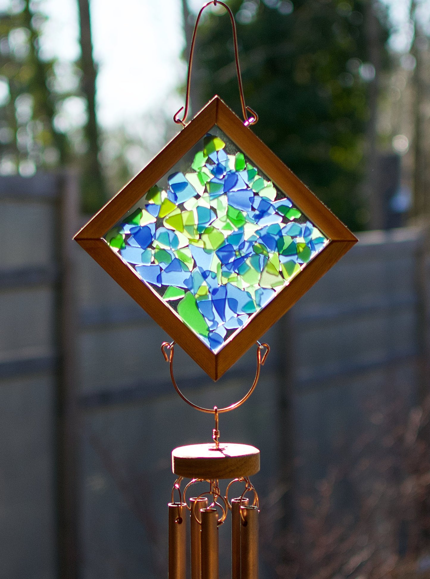 Wind Chime Cooling Soothing Blues Greens Outdoor Large Wind Chime