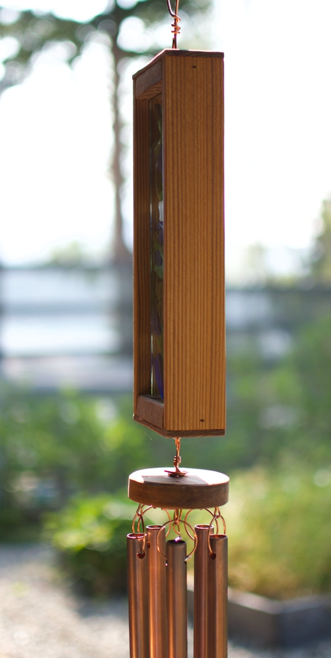 Wind Chime Beach Glass Copper Cedar Outdoor Large