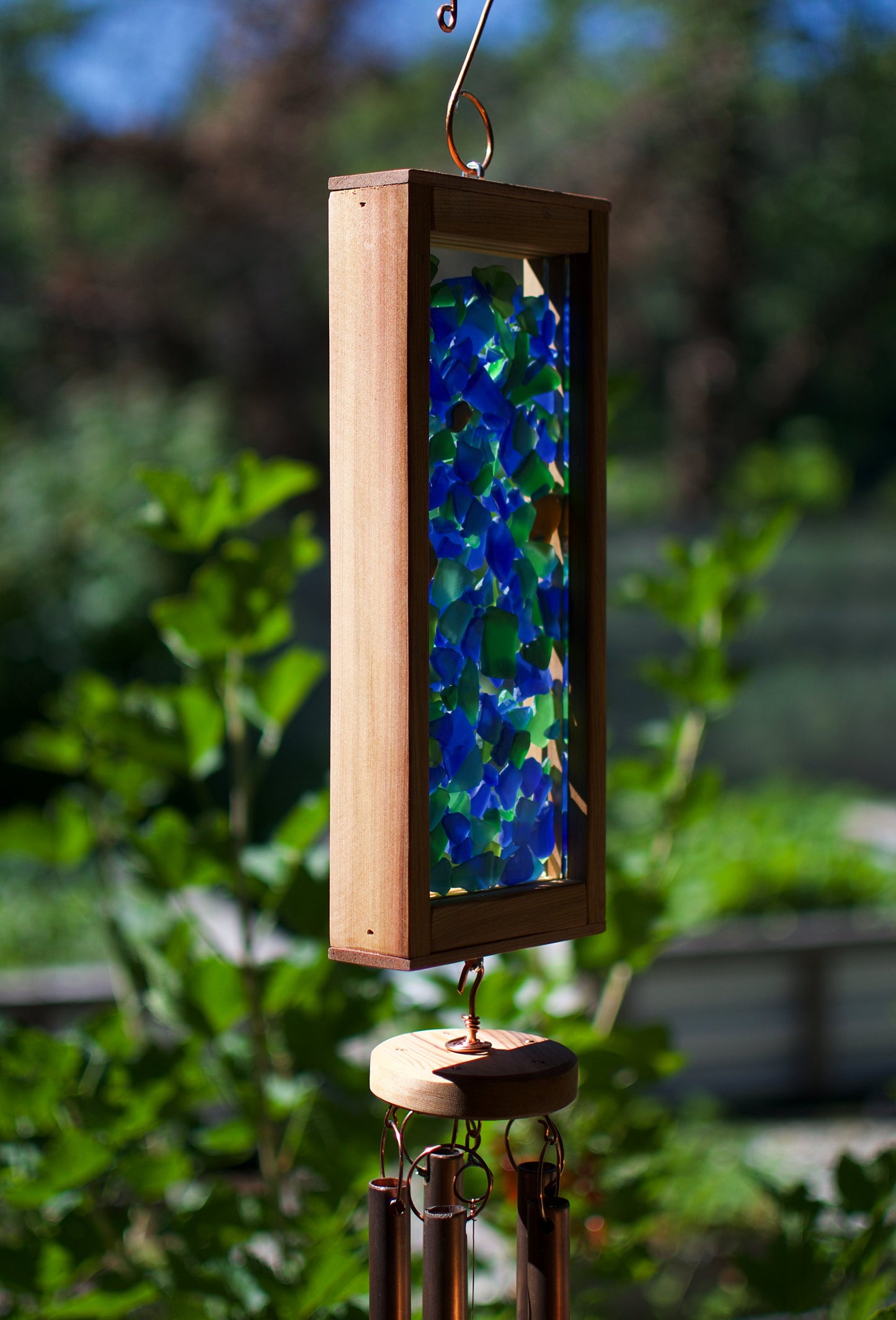 Wind Chime Blue Green Sea Glass Copper Outdoor