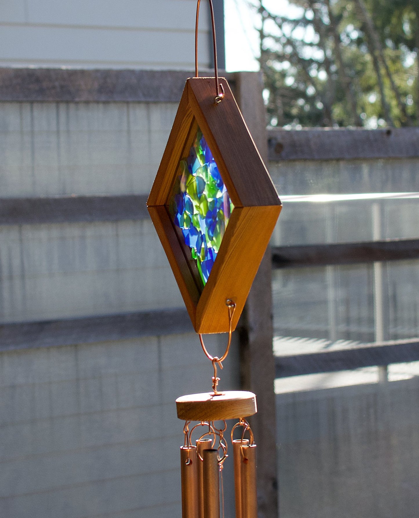 Wind Chime Cooling Soothing Blues Greens Outdoor Large Wind Chime