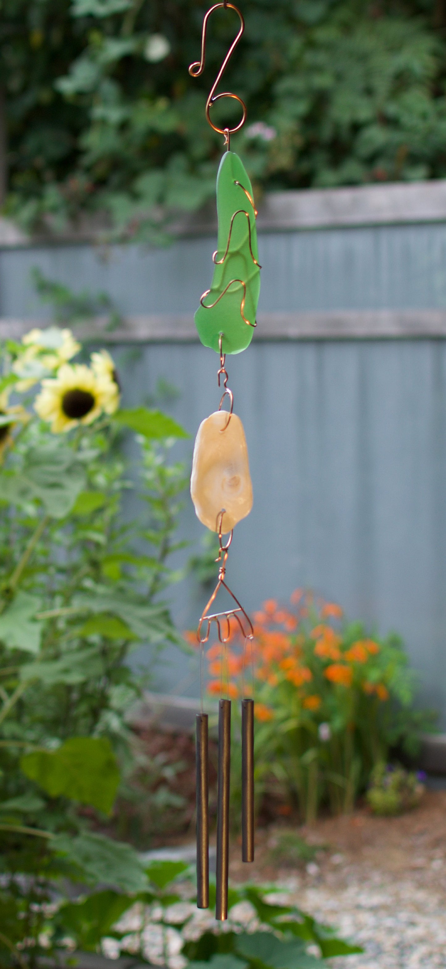 Outdoor Green Glass Copper Wind Chime Handcrafted