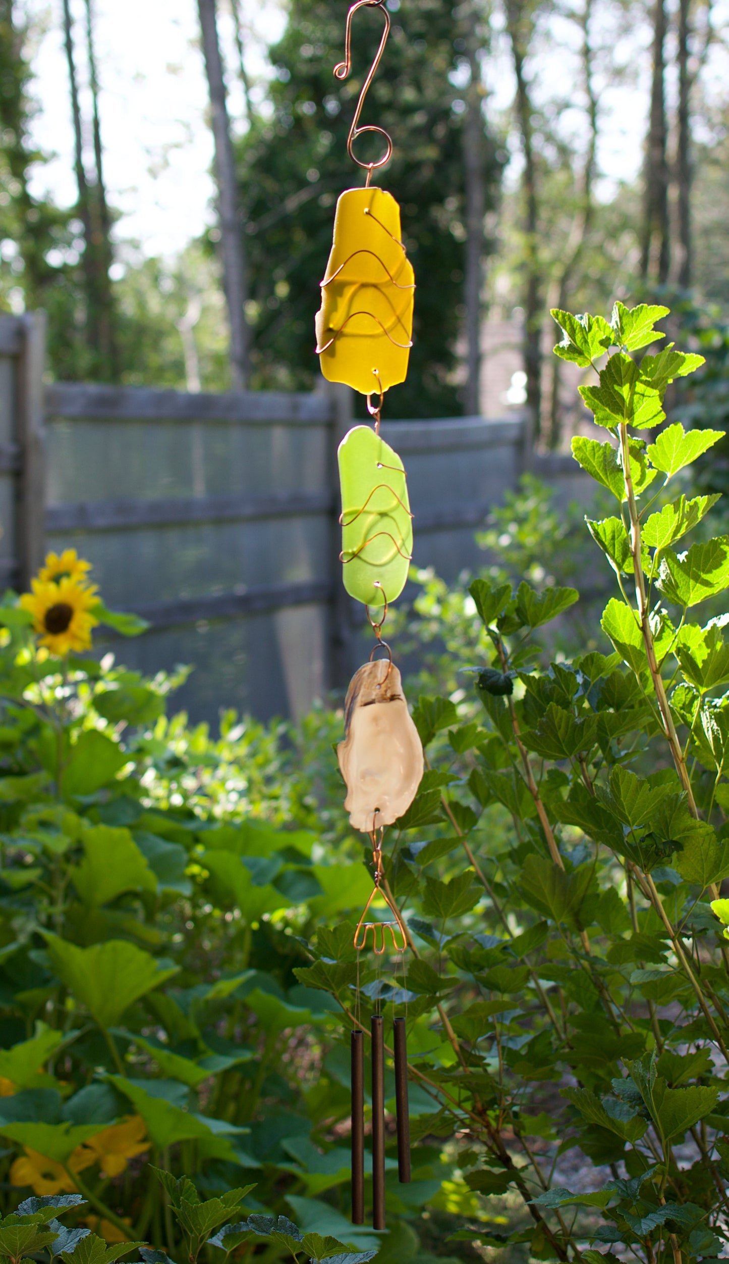 Wind Chime Huître Shell Mer Verre Cuivre Laiton Windchimes