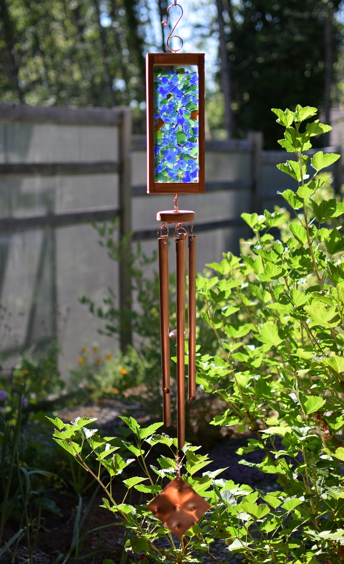 Wind Chime Blue Green Sea Glass Copper Outdoor