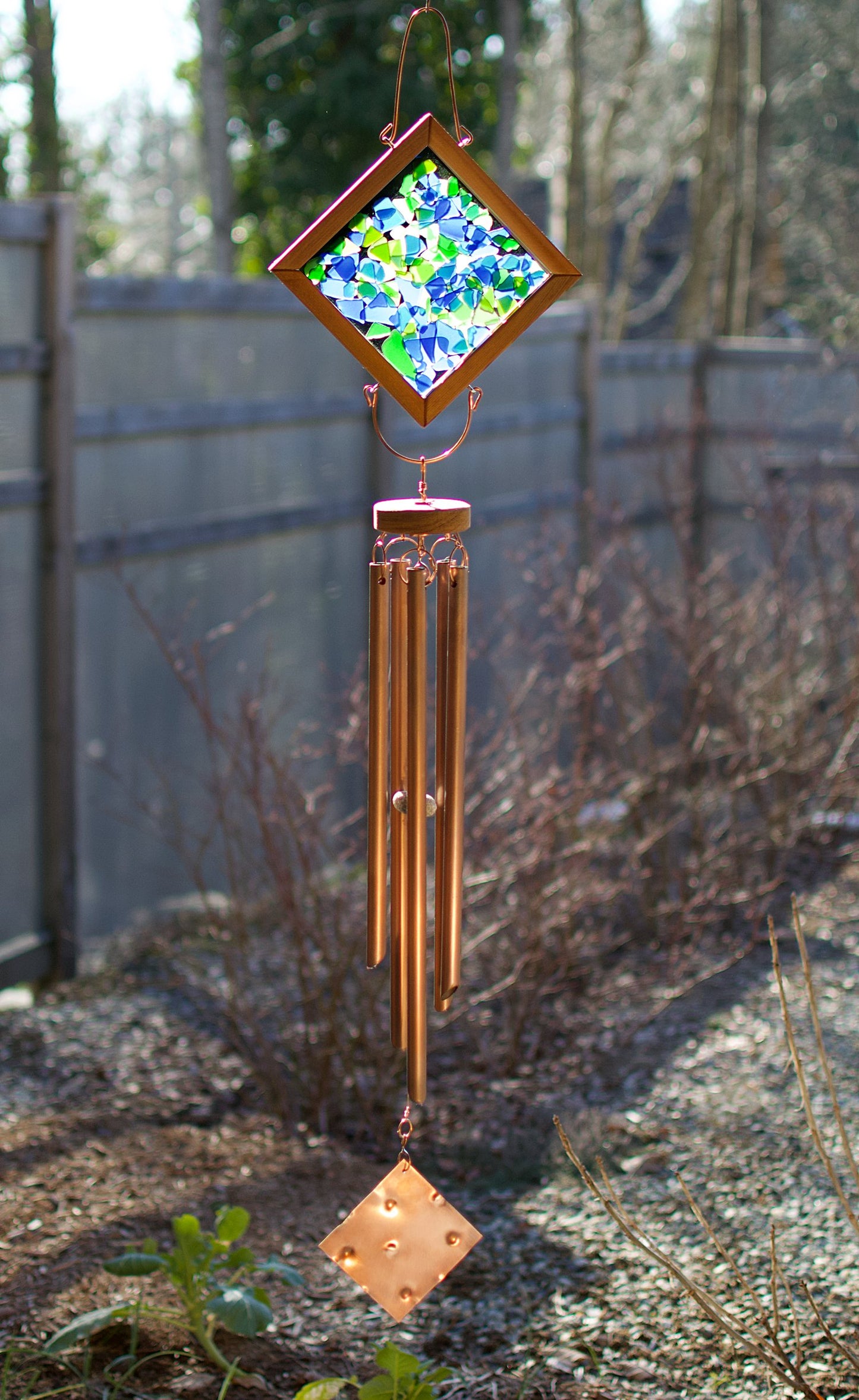 Wind Chime Cooling Soothing Blues Greens Outdoor Large Wind Chime