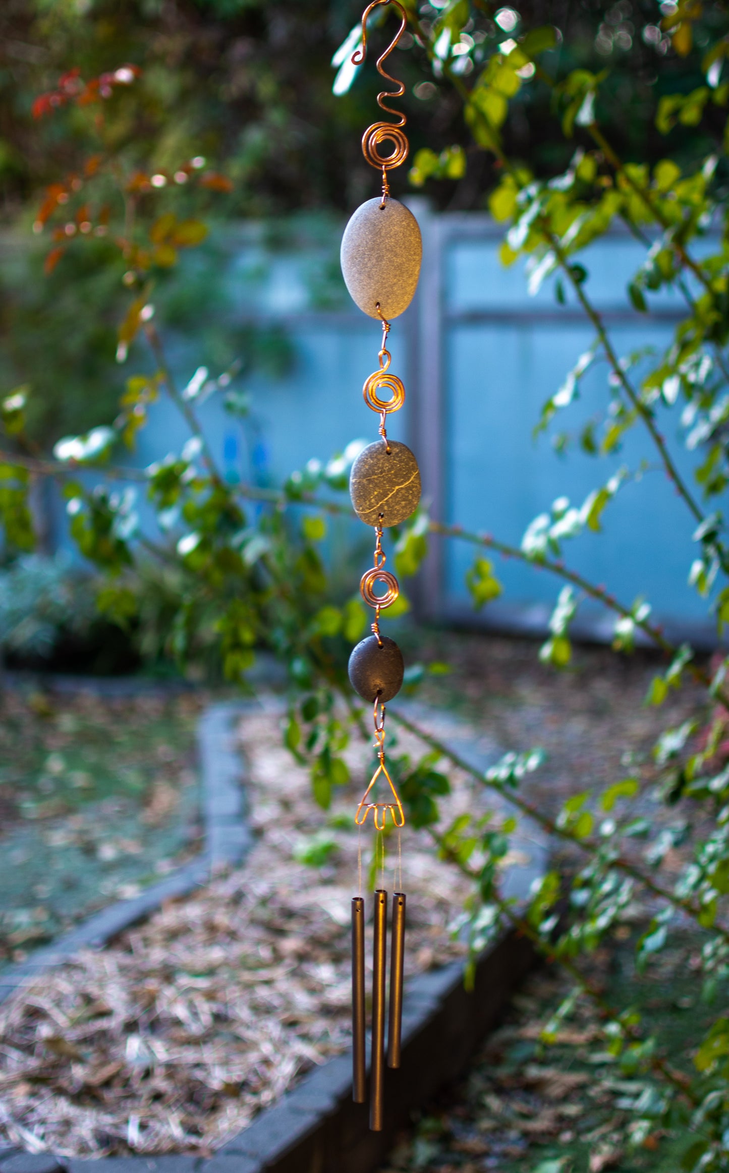 Wind Chime Pacific Beach Stones with Copper and Brass