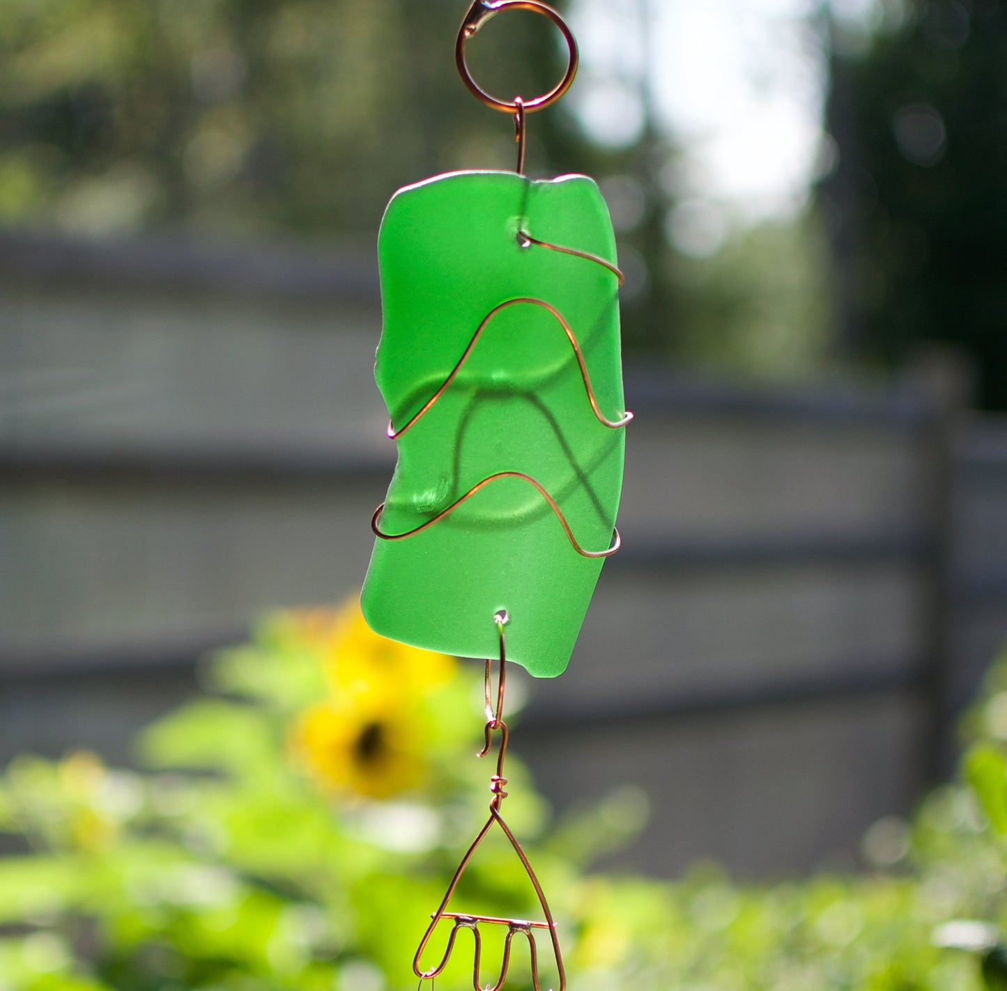 Wind Chime Outdoor Emerald Glass Copper Windchimes
