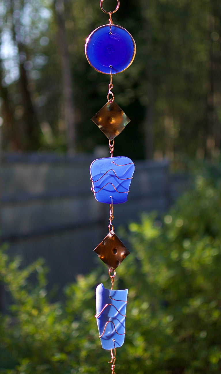 Wind Chime Blue Glass Copper Windchimes Outdoor