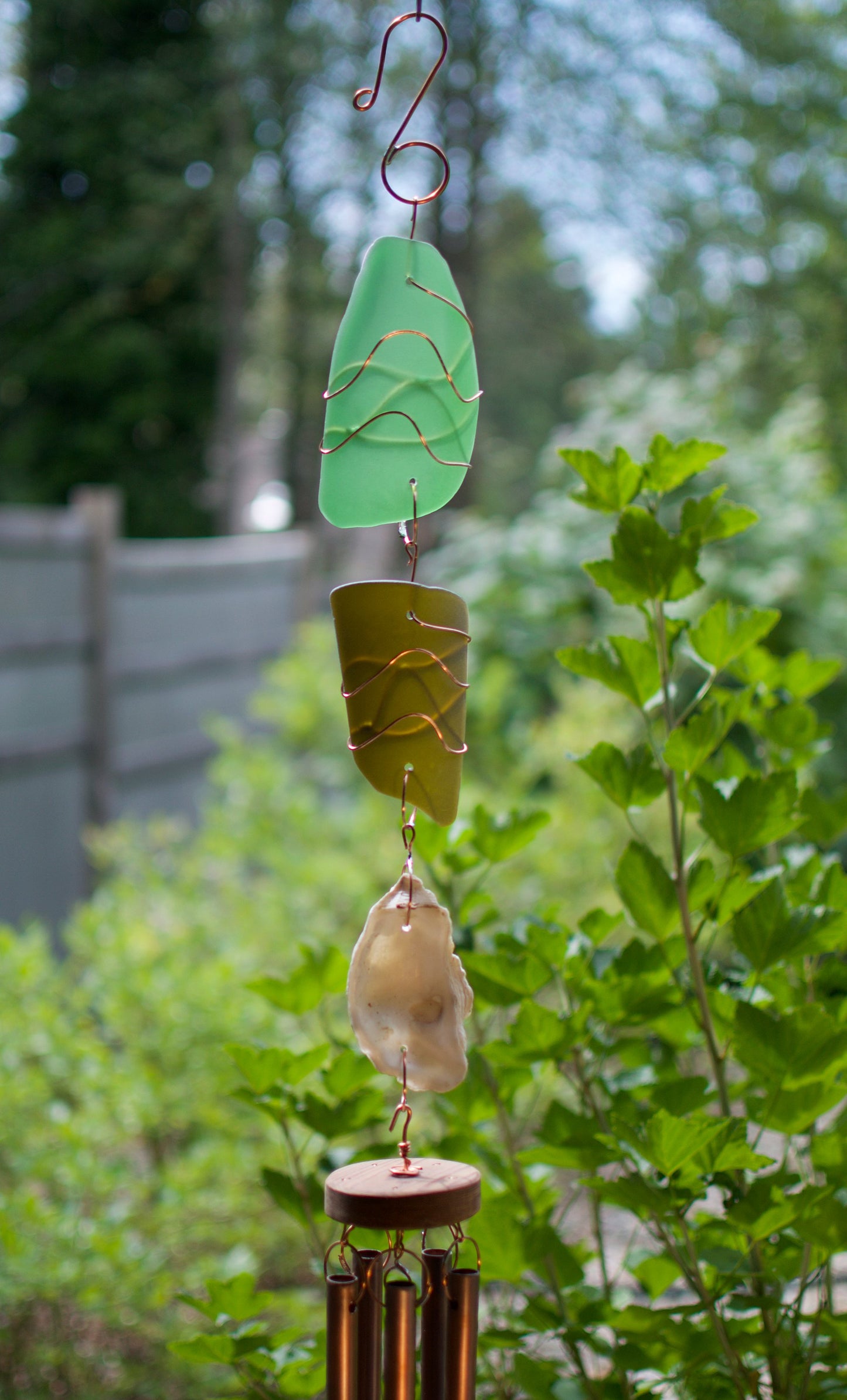 Sea Glass Oyster Shell Copper Large Outdoor Wind Chime