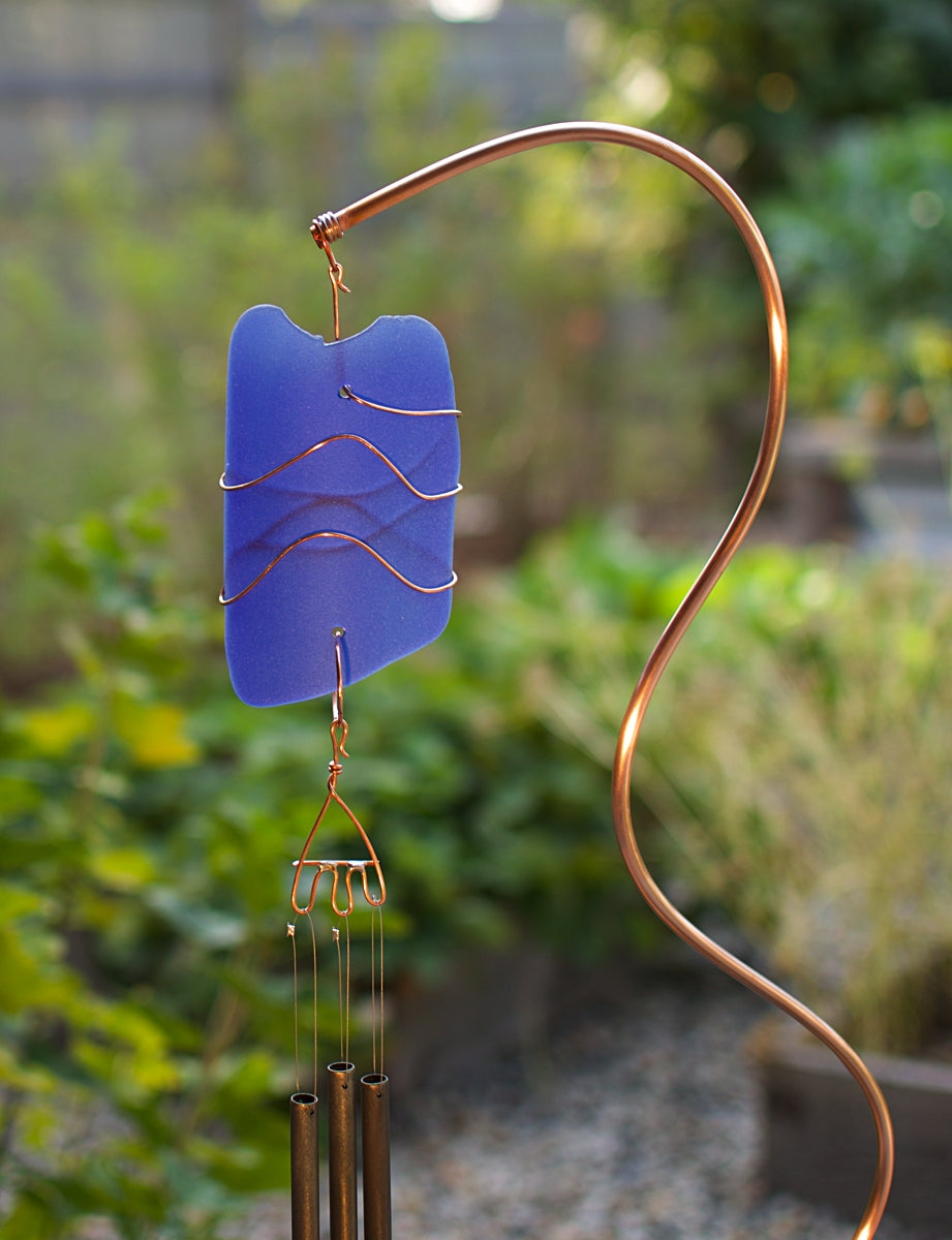 Wind Chiime Autoportant Plage Pierre Cuivre Mer Verre Extérieur