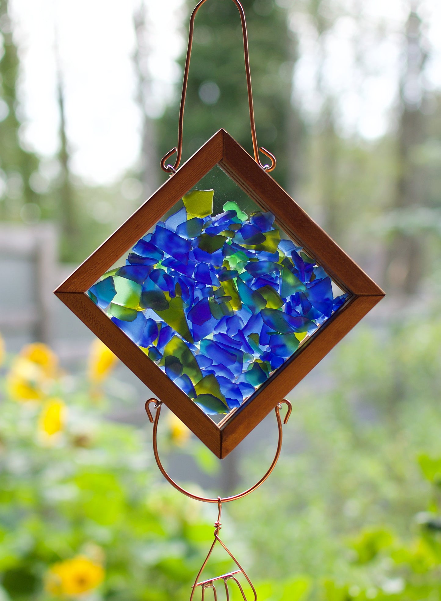 Wind Chime Blue Green Glass Kaleidoscope Outdoor