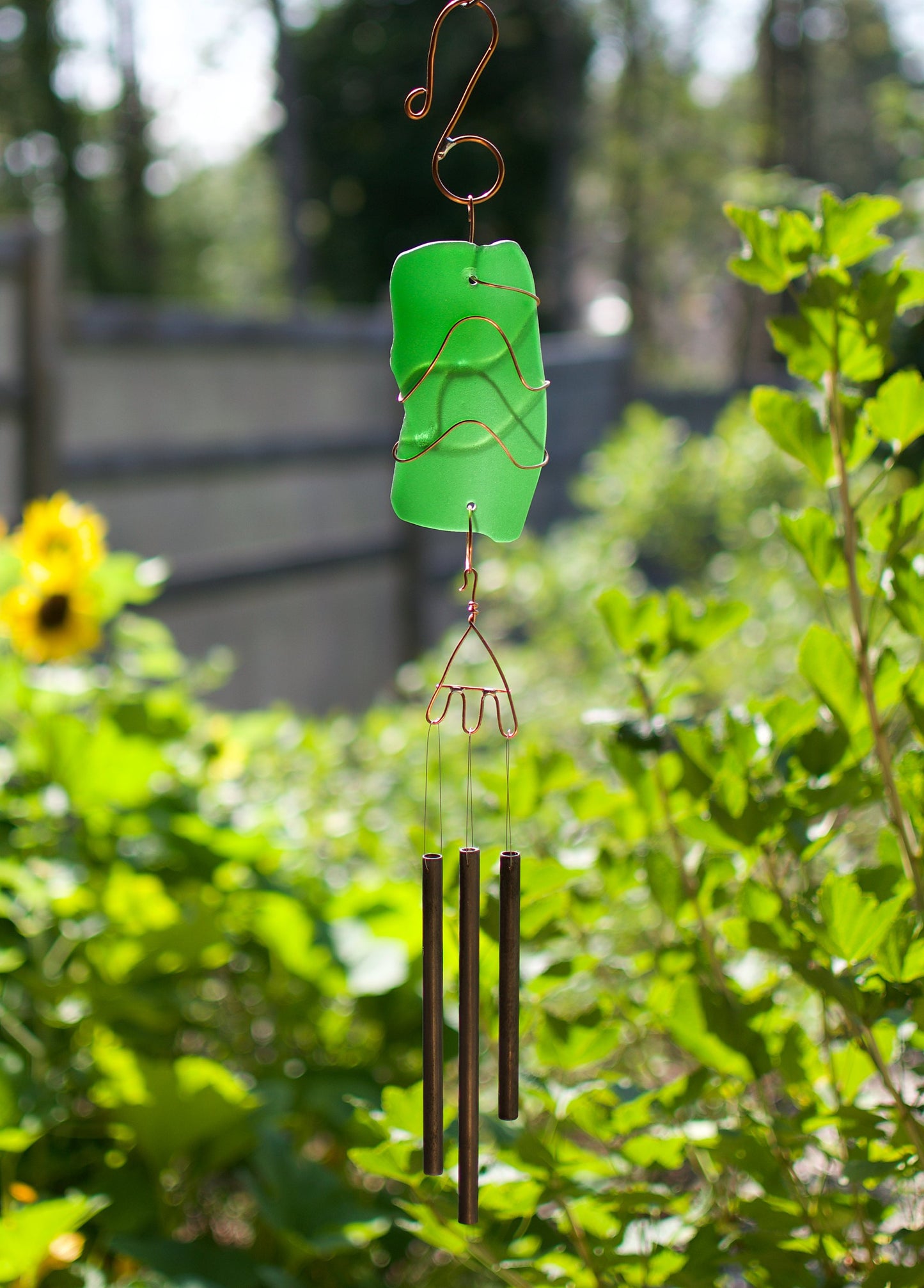 Wind Chime Outdoor Emerald Glass Copper Windchimes