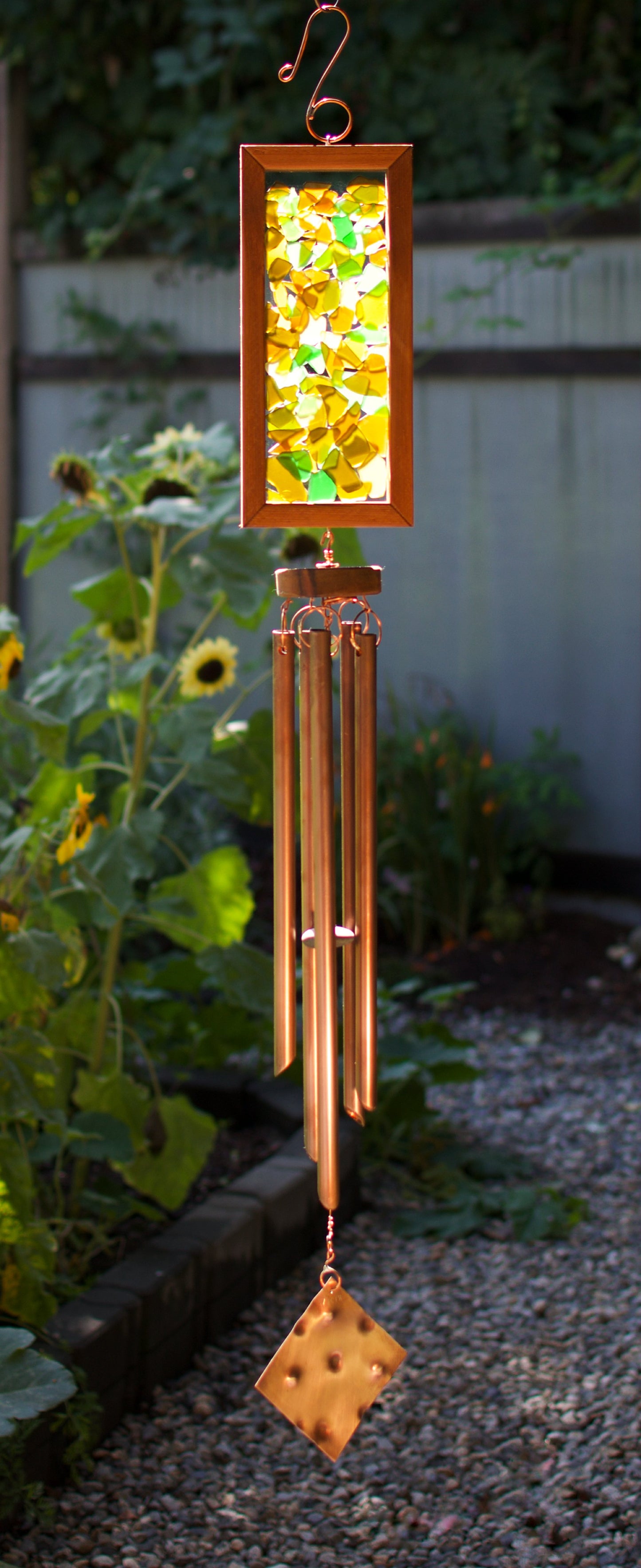 Carillon éolien Couleurs chaudes de la terre Mer Verre Cuivre Extérieur