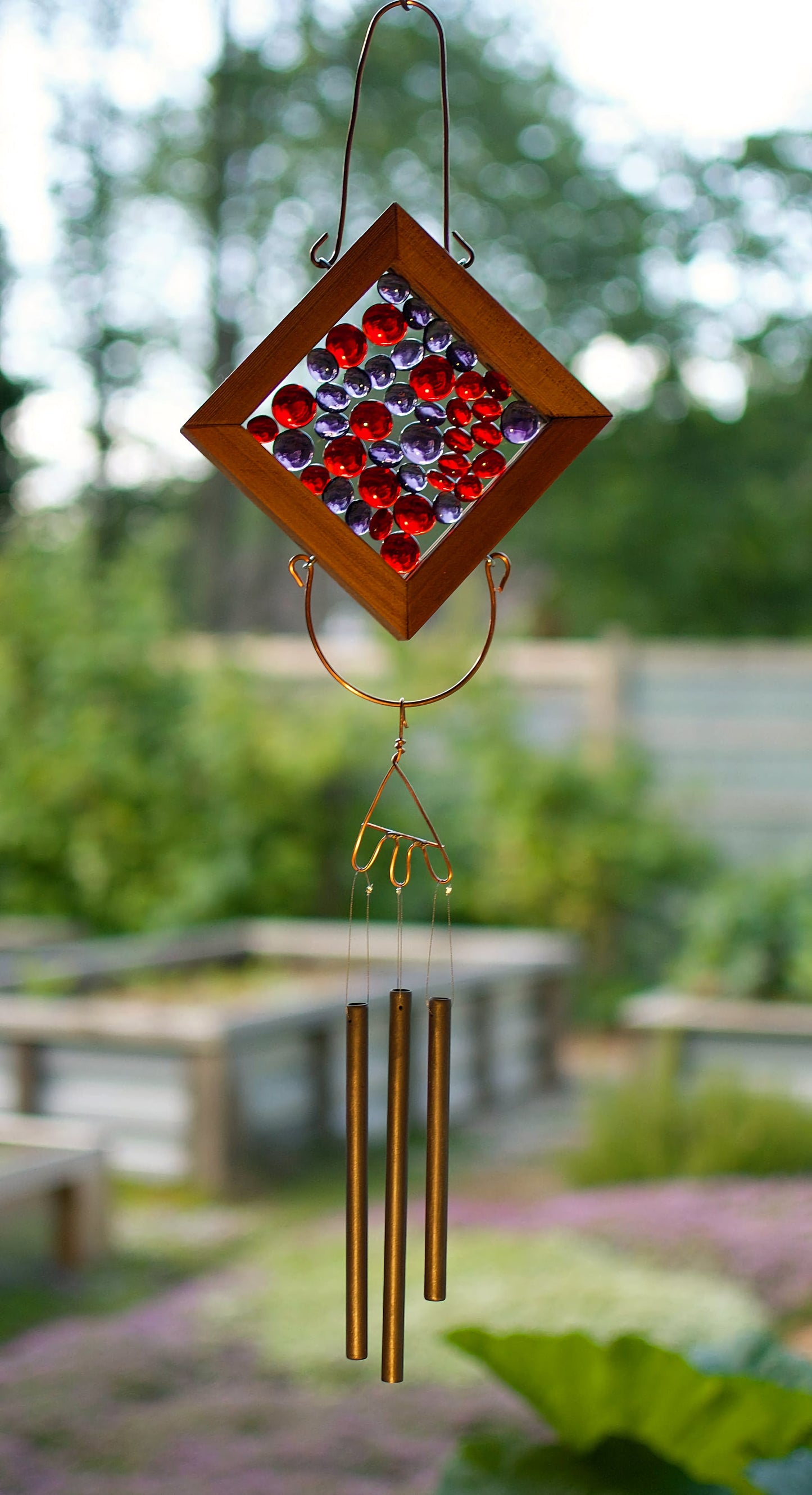 Red and Purple Glass Wind Chime Kaleidoscope