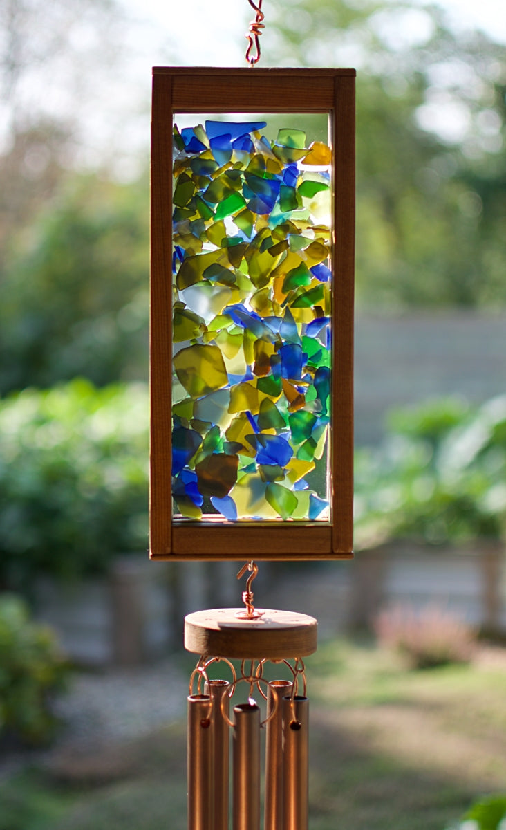 Wind Chime Beach Glass Copper Cedar Outdoor Large